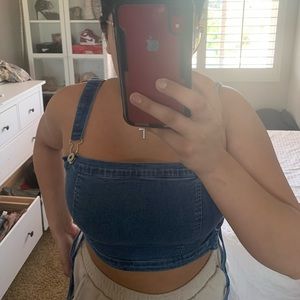 Denim overall crop top